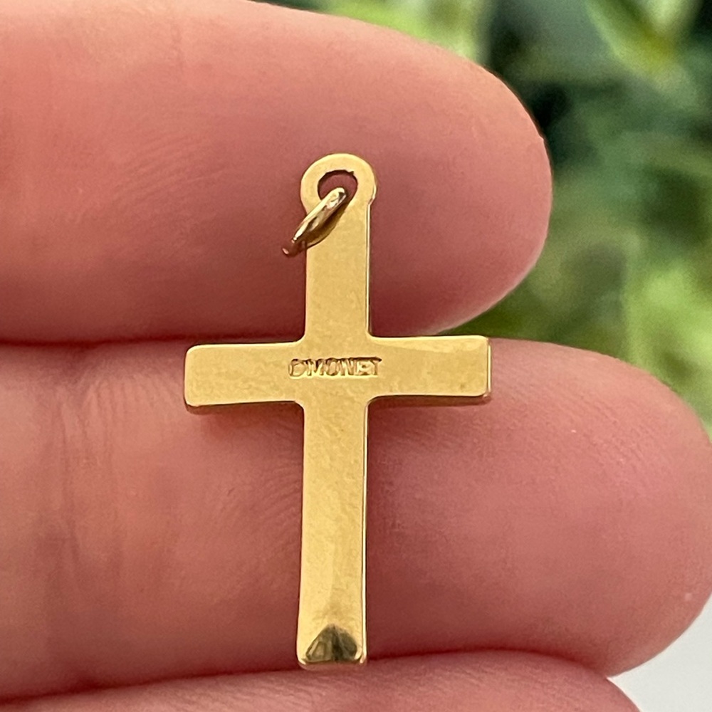 Vintage Monet Gold Toned Petite minimalist Cross Pendant 0.75” - Picture 3 of 4
